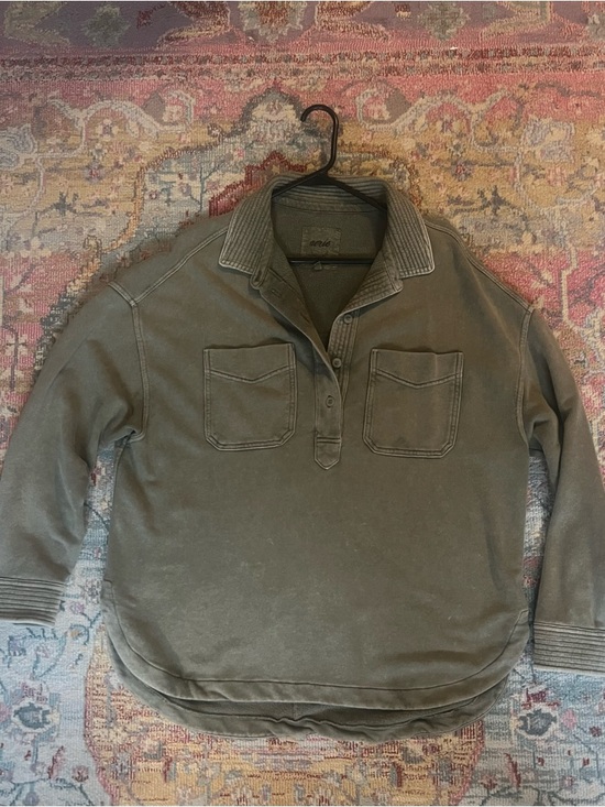 aerie Tops - aerie Olive Green Button-Placket Pullover with Chest Pockets